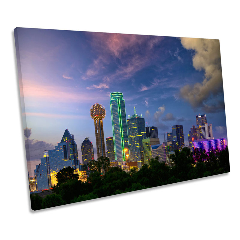 Dallas City Skyline Texas Night - Wrapped Canvas Print, 30.5cm H x 45.7cm W
