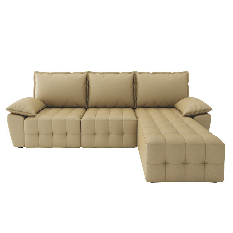 97 inch Modular Sectional Sofa Set, Extra Large L Shaped Couch with Reversible Chaise Modular Convertible Sectional Couch, Couches for Living Room Bedroom Lounge Office, Leather, Mustard Gold