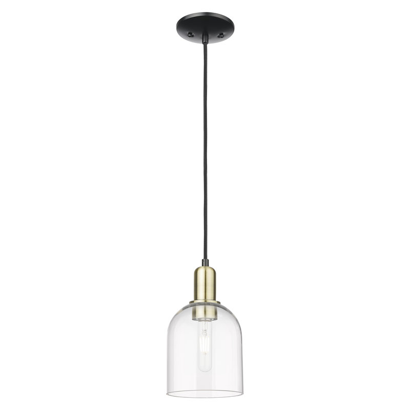 Arcadia - Berbor - Mini-luminaire suspendu à cordon 1 lumière 6 po - Finition laiton antique noir - Abat-jour transparent