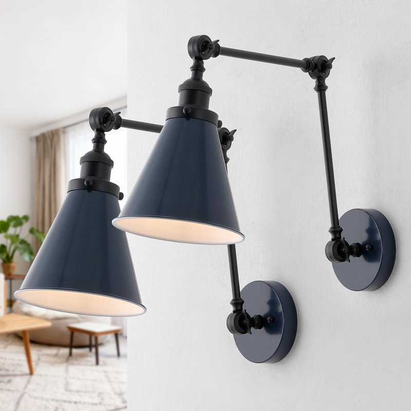 Bras articulé noir mat à 2 lumières Anabiya, Noir mat / bleu marine