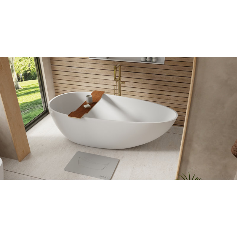 Badeloft 72.8" x 32.7" Freestanding Soaking Stone Resin Bathtub with Overflow and Drain BW-01-XL-G in Glossy White