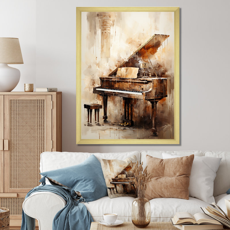 «Warm Melody Piano I - Music», art mural, Cadre flottant doré, H 32 po x l 16 po x P 1 po