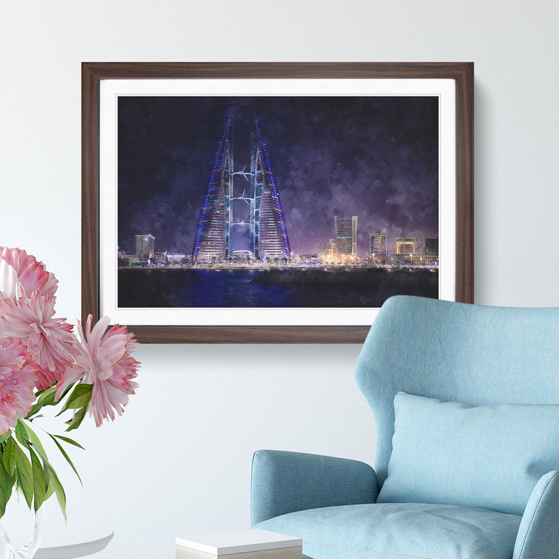 Trade Centre in Manama Bahrain - Picture Frame Graphic Art Print, Walnut Framed, 24cm H x 33cm W x 2cm D