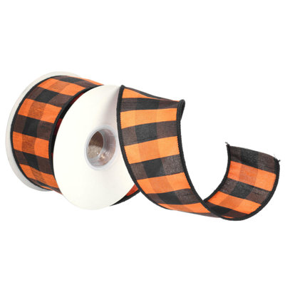  2.5" Orange Aspen Checks Ribbon.