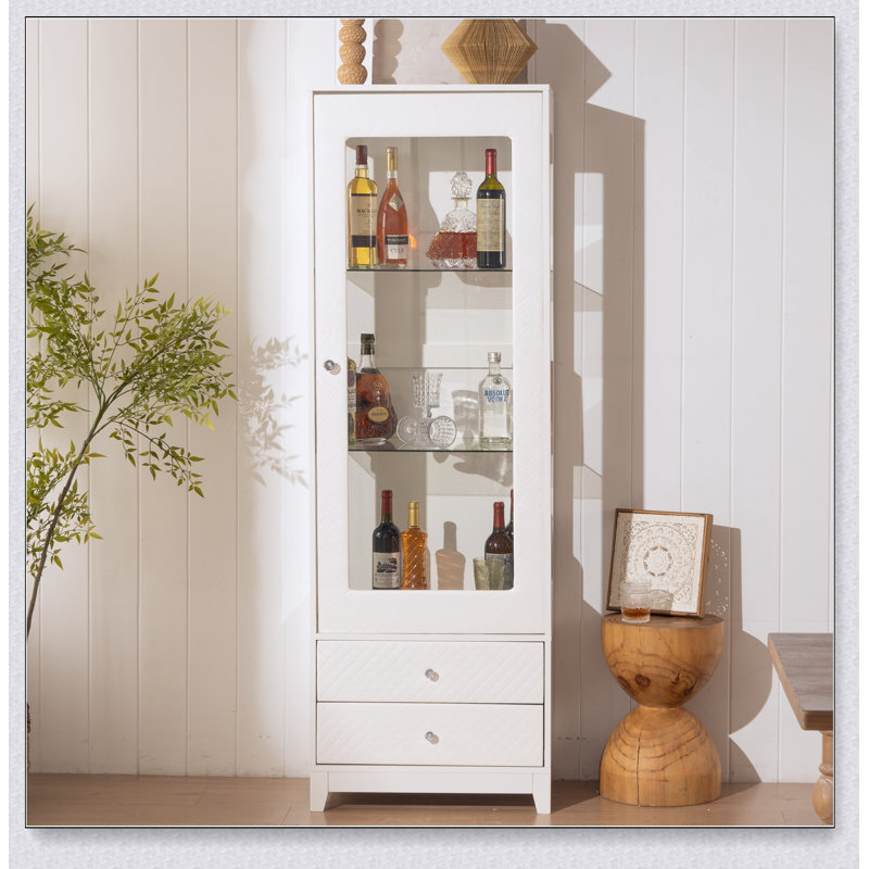 Vitrine autoportante de 71 pouces avec porte vitrée, plafonnier et tablettes réglables pour le salon, la cuisine, le bar et la salle à manger