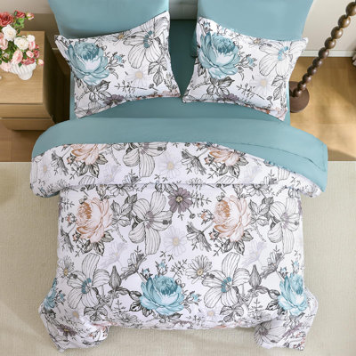 7-Piece Floral Pattern Soft Microfiber Comforter Set All-Season Bedding Set with Sheets