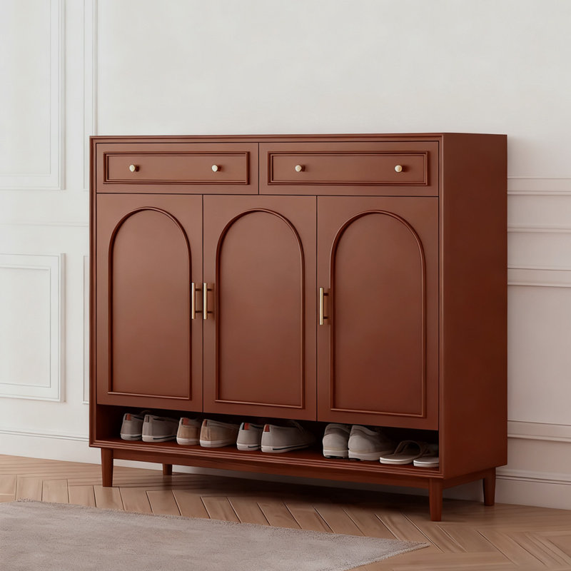 Red Brown Solid Wood Shoe Storage Bench