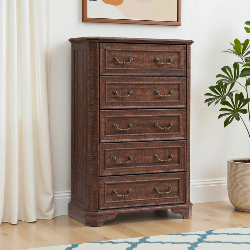 Theron 5-Drawer Manufactured Wood Tall Chest , Reclaimed Barnwood