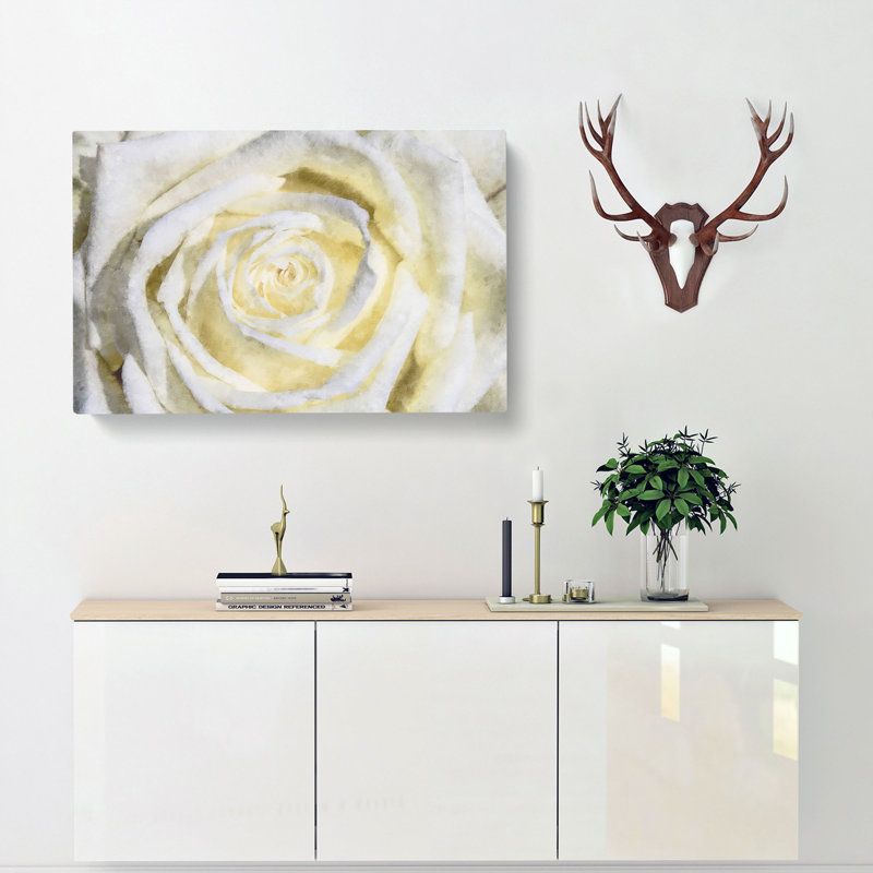 Crisp White Rose - Wrapped Canvas Painting, 50cm H x 76cm W x 3cm D
