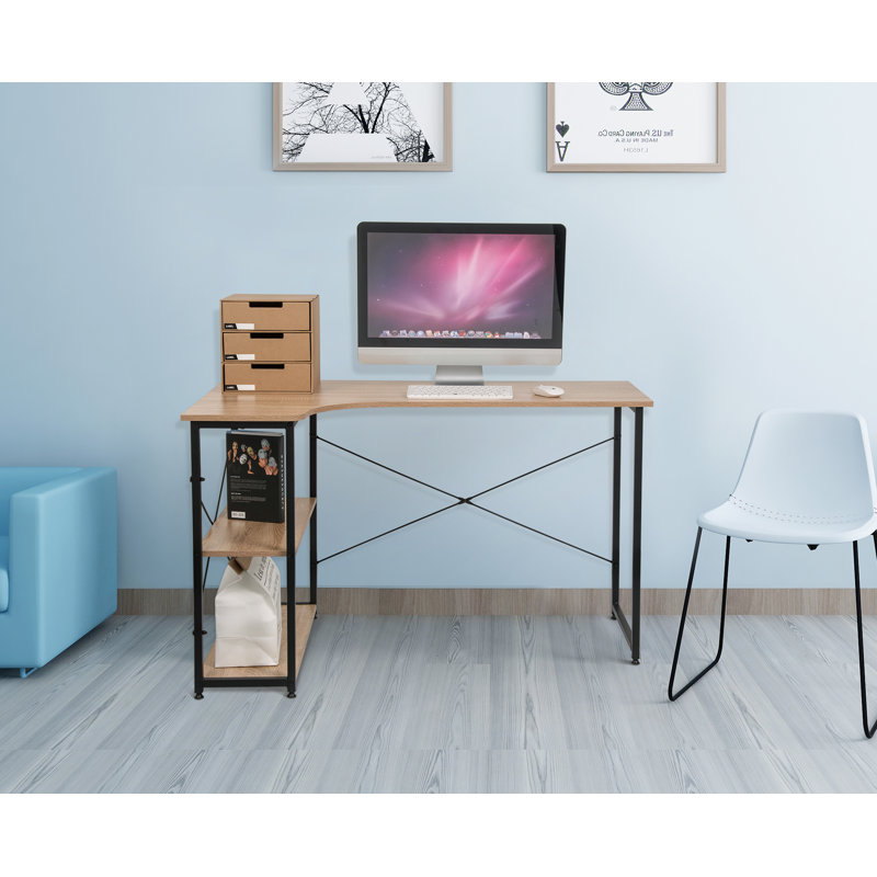 120cm W L-Shaped Writing Desk, Left Hand Return, Light Oak/Black