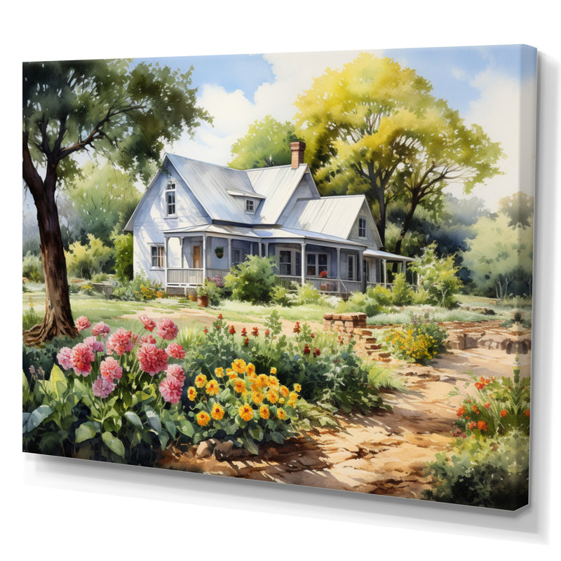 Farmhouse Frontyard Oasis I - Décoration murale de ferme, H 30 po x l 40 po x P 1,5 po, Toile tendue