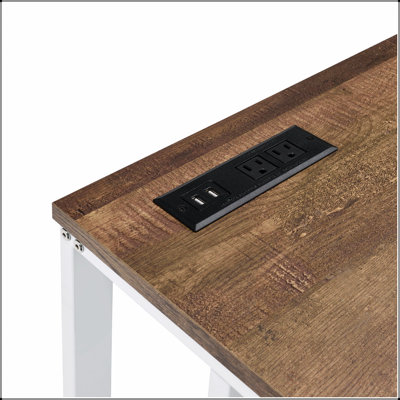 Rectangular Writing Desk with USB Port and Plug, Combining Modern Design and Practical Functionality for Efficient Workspaces