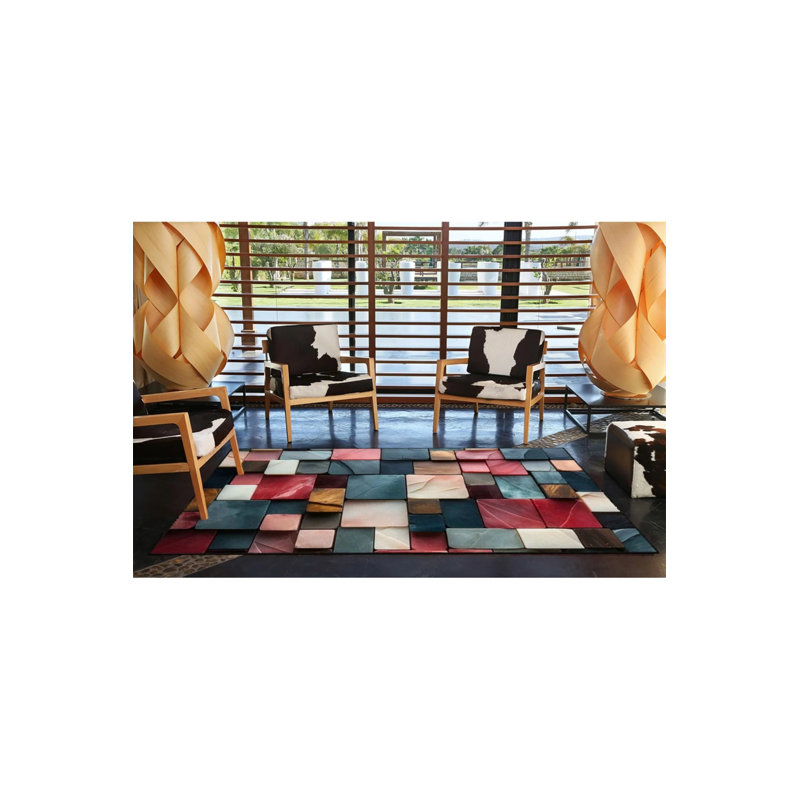 Multicolored Marble Stone Patterned Woven Floor Carpet, Round 4'