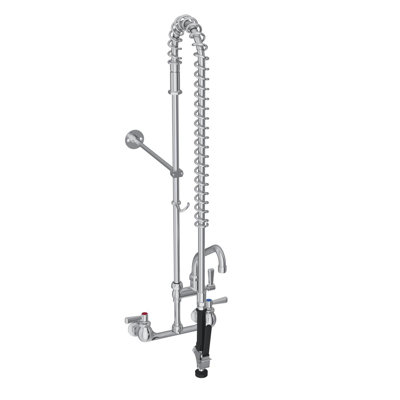 8" Centerset Wall Mount Faucet 44"  Flexible Hose with 1.2 GPM Spray Head + 8" Arc Tube Spout 2" Lever Handles