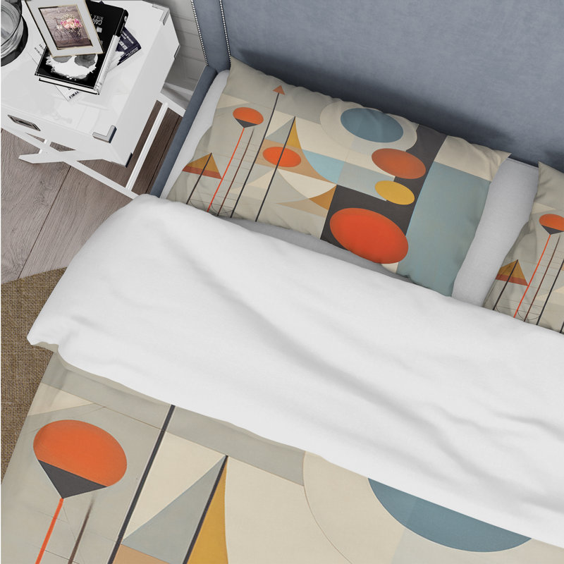 Serendipity Abstract Mid-Century Geometrics I - Ensemble de housse de couette abstrait - Microfibre de polyester