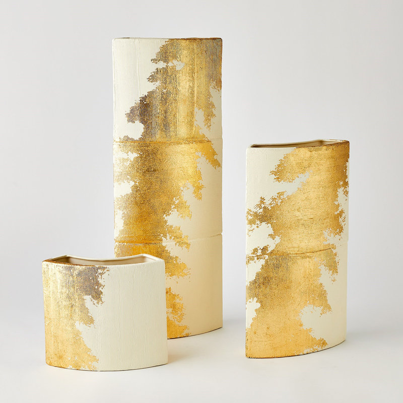 Splashy Gold Leaf Vase-Med, 19.5" H x 10.75" W x 4.25" D