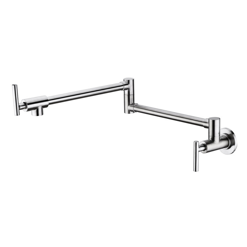 Brushed Nickel Wall Mounted Pot Filler Faucet - Folding Construction, 360 Rotation, Brass, Double Handles For Steady Water Flow, Corrosion Surface Treatment Mount In Feature, Quality Controlled