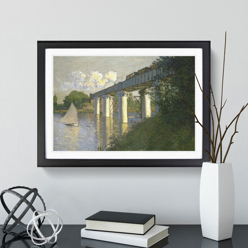 Railroad Bridge, Argenteuil by Claude Monet - Picture Frame Painting, Black Framed, 48cm H x 65cm W x 2cm D