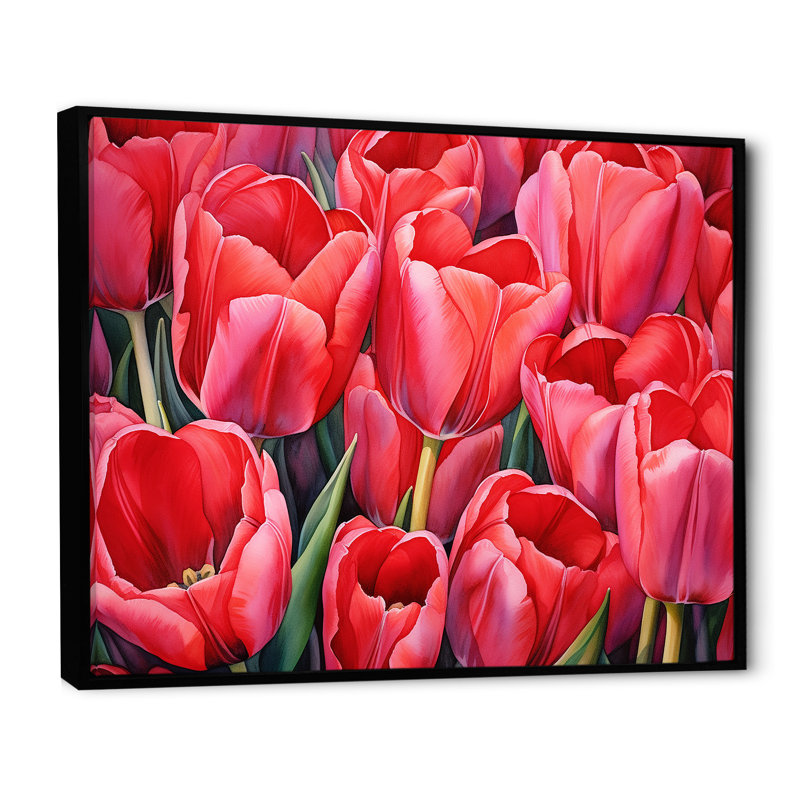 Tulipes tranquillité I sur toile, Cadre flottant noir, H 34 po x l 44 po x P 1,5 po