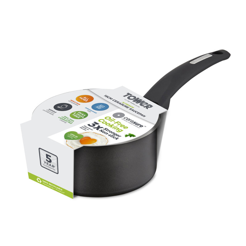 Tower T80356 Cerasure 16 cm Saucepan with Non-Stick Coating, Suitable for all Hob Types, Graphite