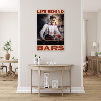 Bartender Life Behind Bars - 1 Piece Rectangle Gra " Bartender Life Behind Bars - 1 Piece Rectangle Graphic Art Print On Wrapped Canvas "