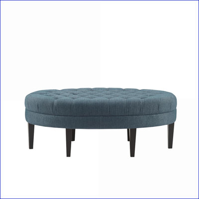 Repose-pieds, capitonnage ovale moderne capitonné bleu ciel | Pieds noirs | Bois massif