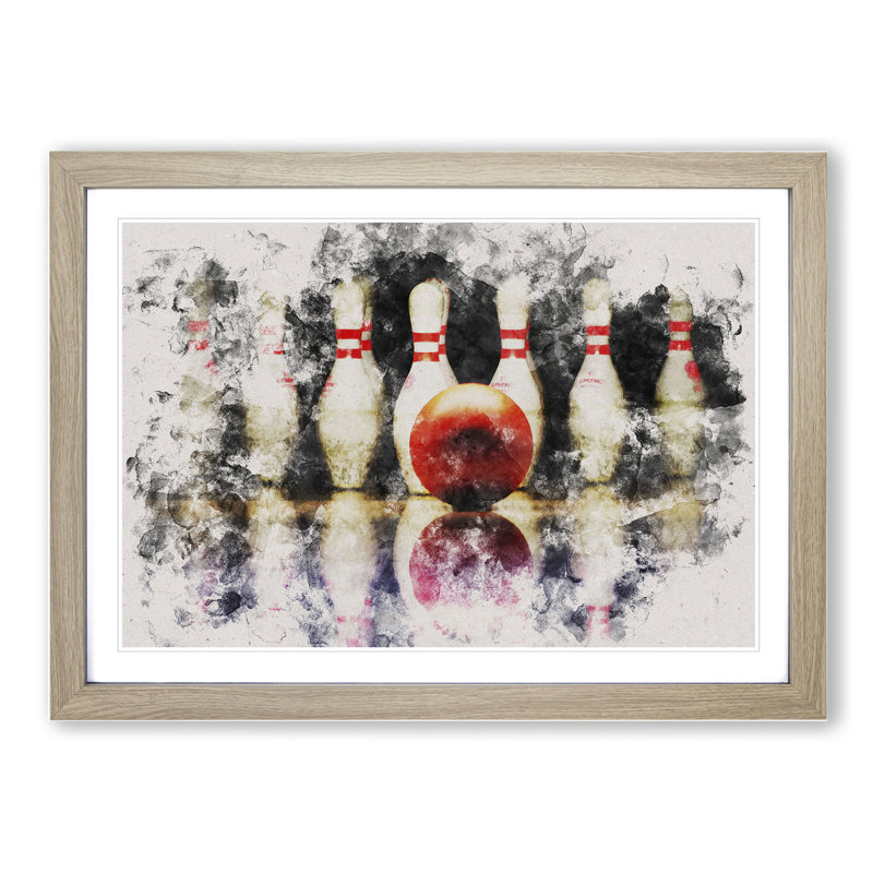 Ten Pin Bowling - Picture Frame Painting, Oak Framed, 36cm H x 48cm W x 2cm D