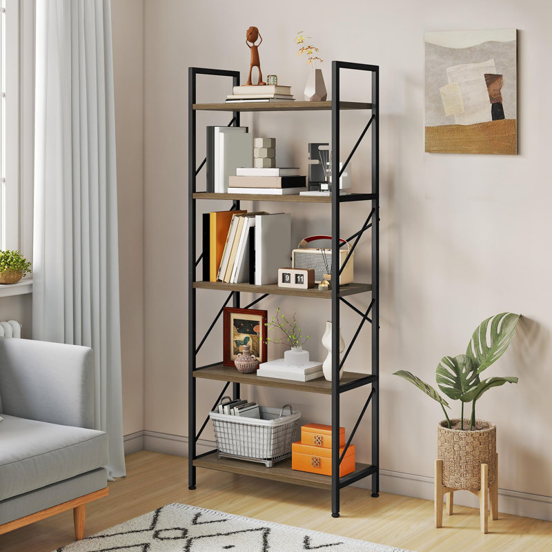 158cm H x 60cm W Metal Etagere Bookcase, Brown
