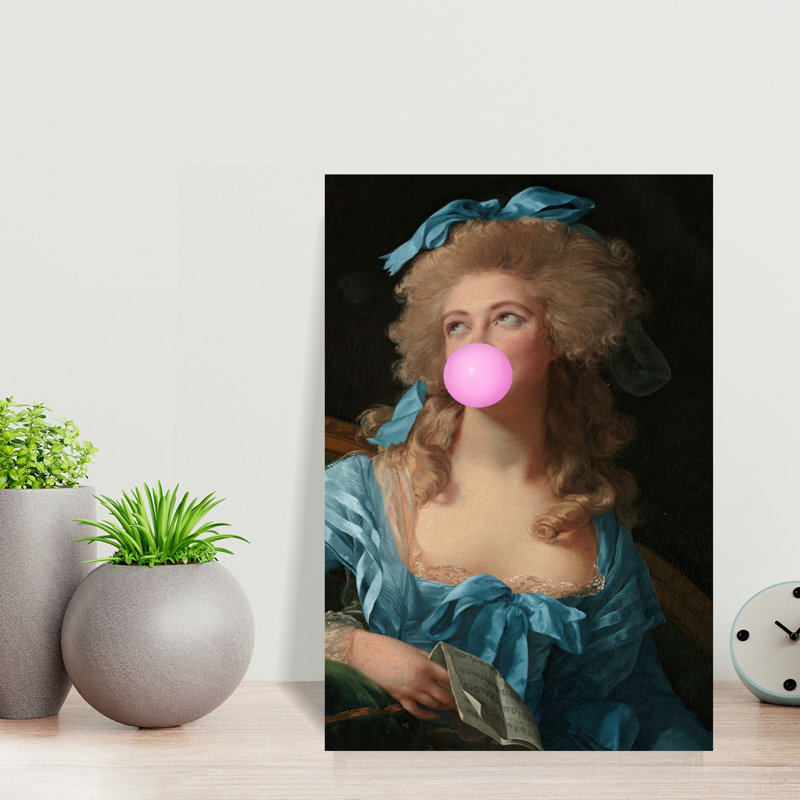 Rococo Bubble Gum Lady Classic Contemporary Elegant Portrait Wall Art Print by Talitha McQueen - Wrapped Canvas Print
