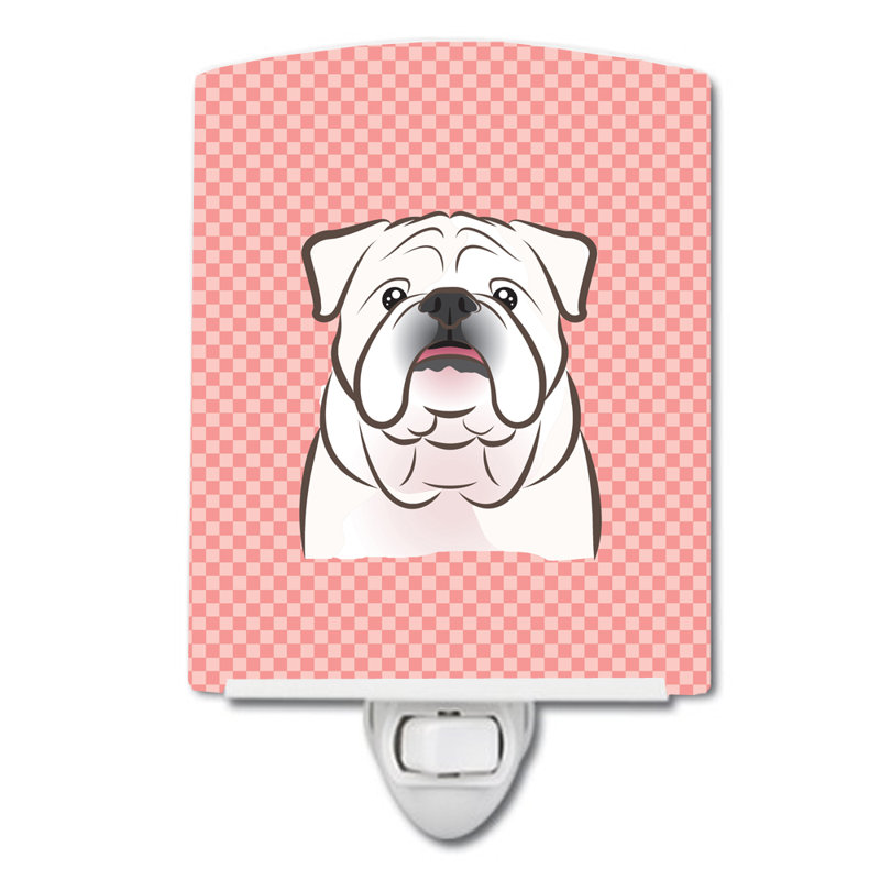 Éclairage de nuit en céramique damier de braque teckel, Rose, Bouledogue anglais blanc