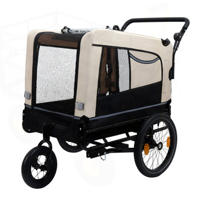 Très grande remorque à vélo 2 en 1 et chariot à pousser pour animaux de compagnie - attache amovible, roues tout-terrain, plancher antidérapant, laisse intérieure, capacité de 88 lb