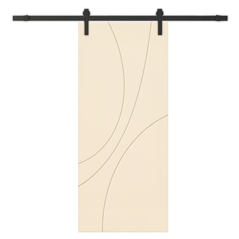 Porte de grange à panneaux et en bois avec quincaillerie d'installation, 36 po x 84 po, Beige, Noir mat