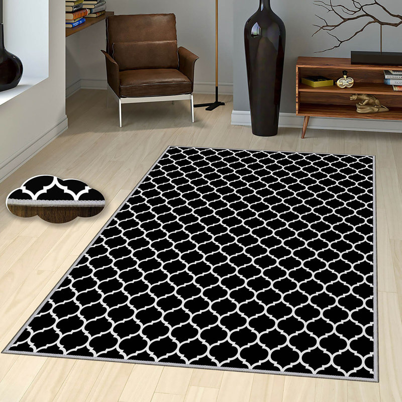 Stylish Woven Carpet, 5.2 x 7.5 Feet | 100% Polyester, 0.3 in Pile Height, Antibacterial, Non-Slip PVC Dot Underside | Machine Washable, 3D Digital Print | Perfect for Living Room, Bedroom & Home Décor