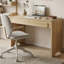 120cm Minimalist Home Office Desk with 2 Storage Drawers, Curved Waterfall Modern Writing Desk-2080826204