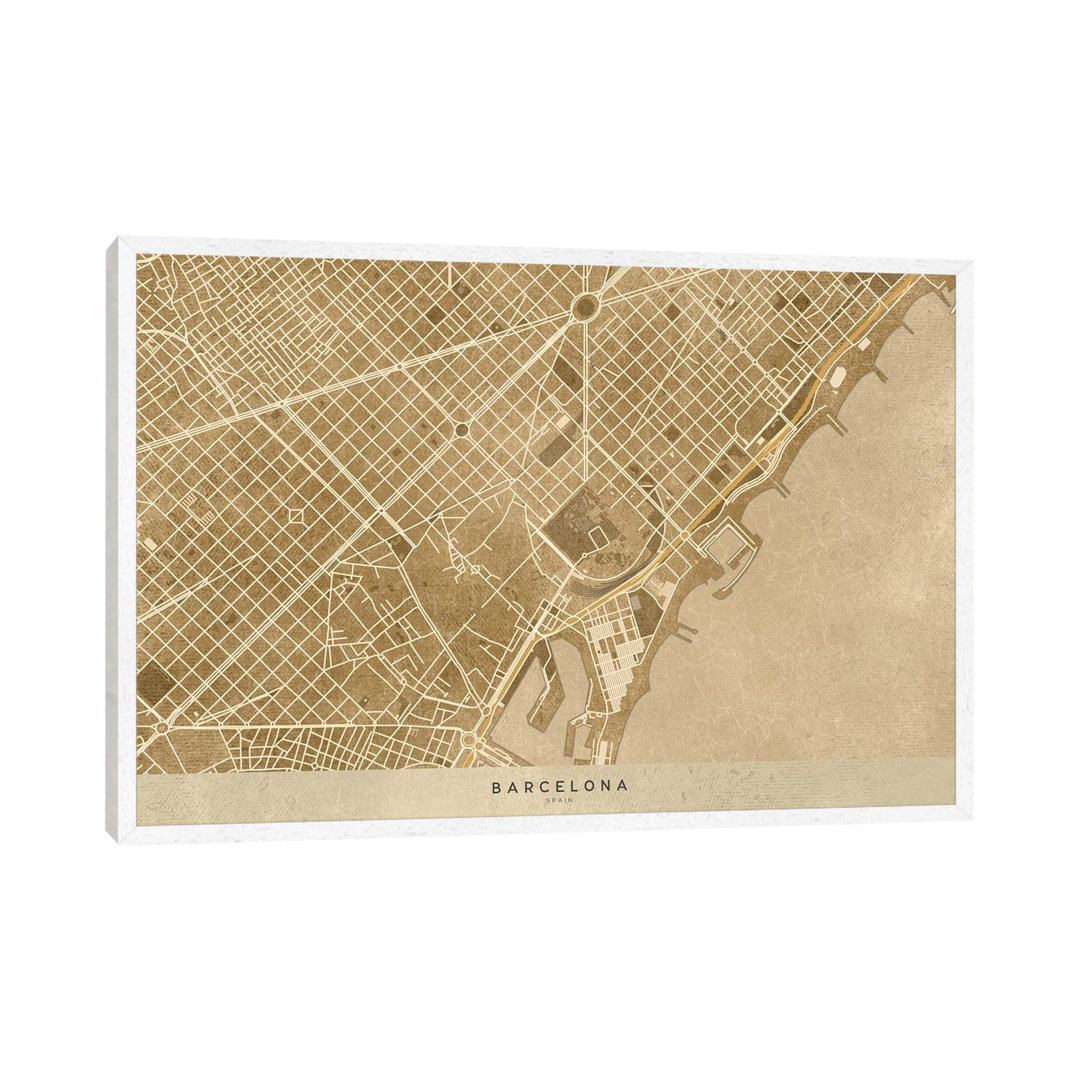 Vintage Sepia Karte von Barcelona Downtown von Blursbyai - Galerie-verpackte Leinwand Giclée auf Leinwand