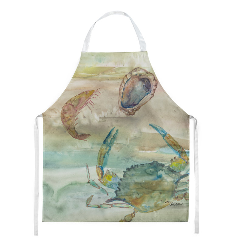 Tablier d’aquarelle crabe, crevette et huître, Coucher de soleil