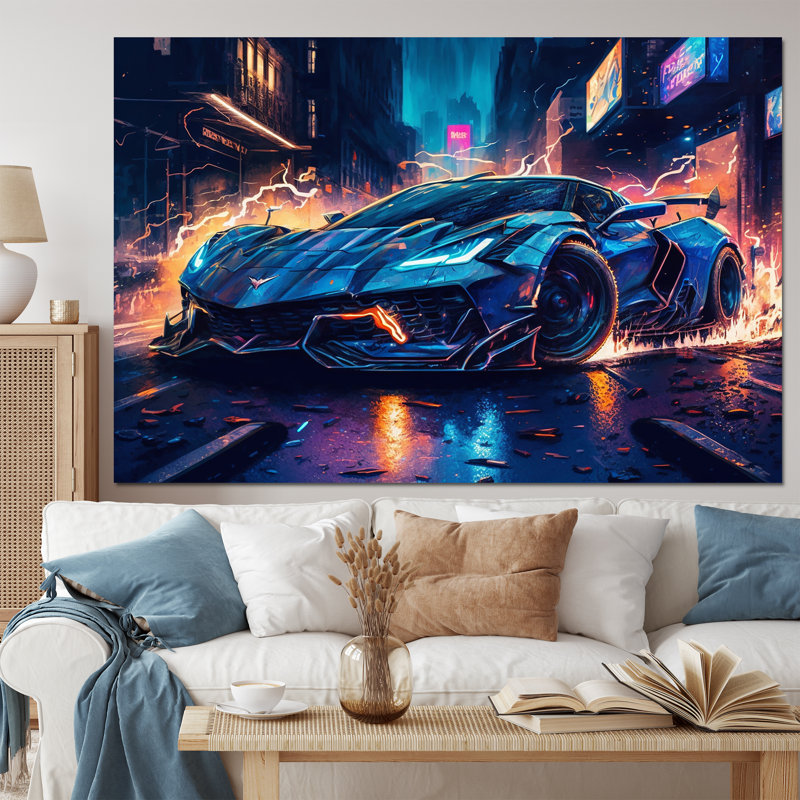 Art mural bleu exotique bleu et noir - course de voitures exotique