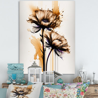 " Orange Gerbera Flower On Abstract Fusion I " Painting Print