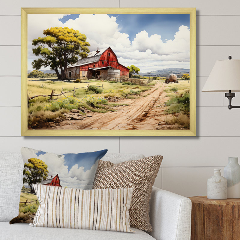 Barns Rustic Charm I - ferme, impressions d'art mural, H 16 po x l 32 po x P 1 po, Encadrement doré