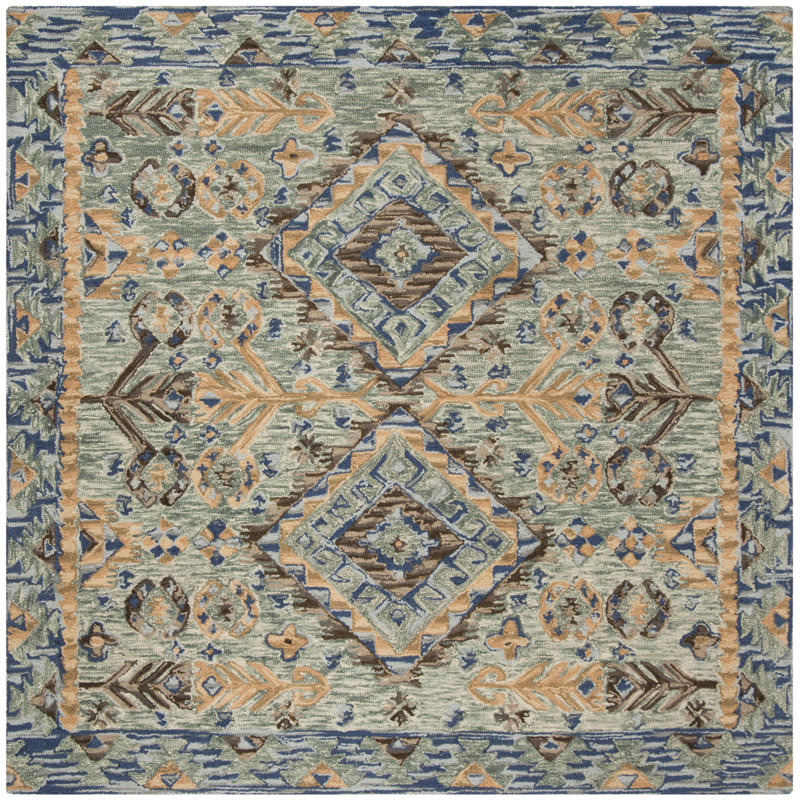 Deyoung Hand Tufted Wool Southwestern Rug, Square 7'