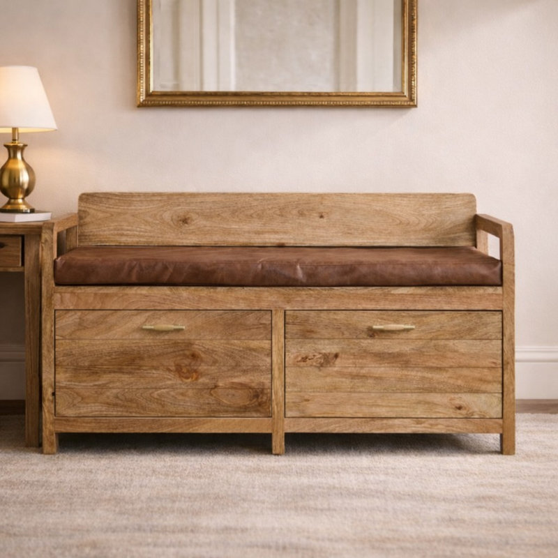 Banc de rangement avec siège en cuir brun Oakish