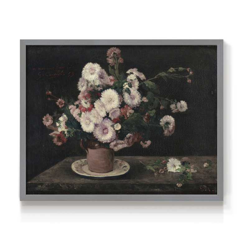 Motif floral rétro VI - reproduction encadrée, H 16 po x l 20 po, Gris