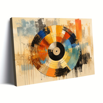 Vintage Distressed Colorful Vinyl Record Abstract Canvas Art, Wrapped Canvas, Ready to Hang