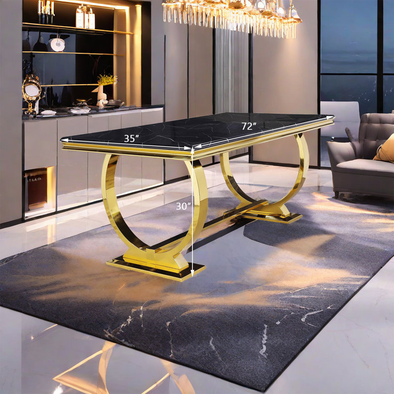 Black And Gold Dining Table With Circle Base