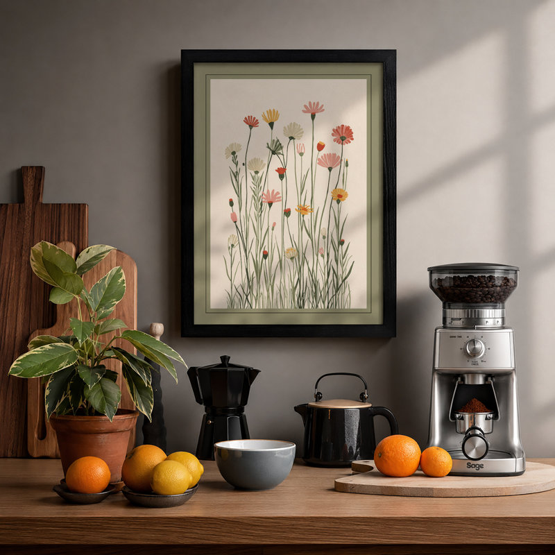 Wildflower Study Botanical - Framed Print, Black, A4 - 29.7 x 21.0 cm