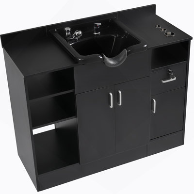 Backwash Station For Salons,Salon Station With Shampoo Bowl & Storage Layer, Drawer,10V Outlets, USB Port, Faucet Sprayer, Salon Equipment For Spa Beauty