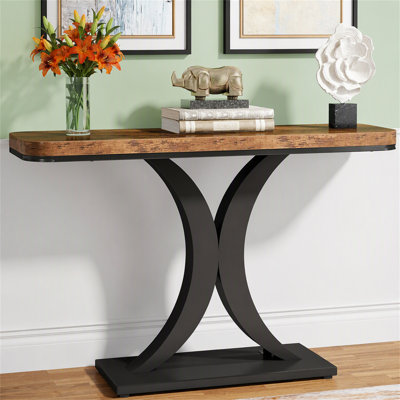 40" Console Table, Narrow Entryway Foyer Table with Geometric Base
