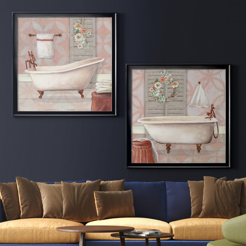 «Blush Bath I», ensemble de 2 reproductions sur toiles tendues, Pas de tapis, H 30,5 po x l 61 po x P 1,5 po