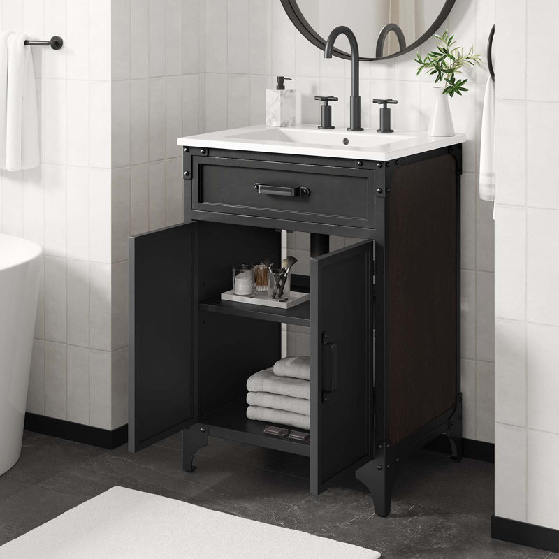 Meuble-lavabo sur pied simple 17 po avec plateau en céramique Modfor Steamforge, Noir