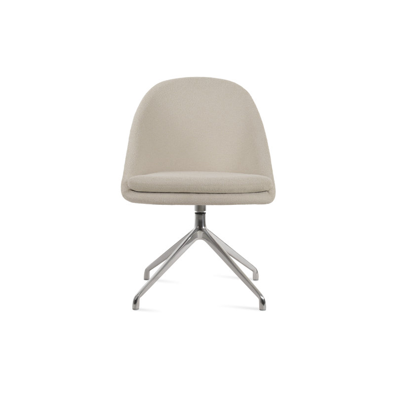 Chaise d'appoint pivotante Avanos Spider, Chrome, Blanc cassé